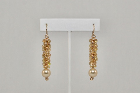 Shaggy Pearl Earrings in Amber and Gold Enameled Copper